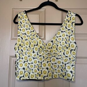 Anthropologie Yellow & White Daisy-Print V-Neck Cropped Tank Top